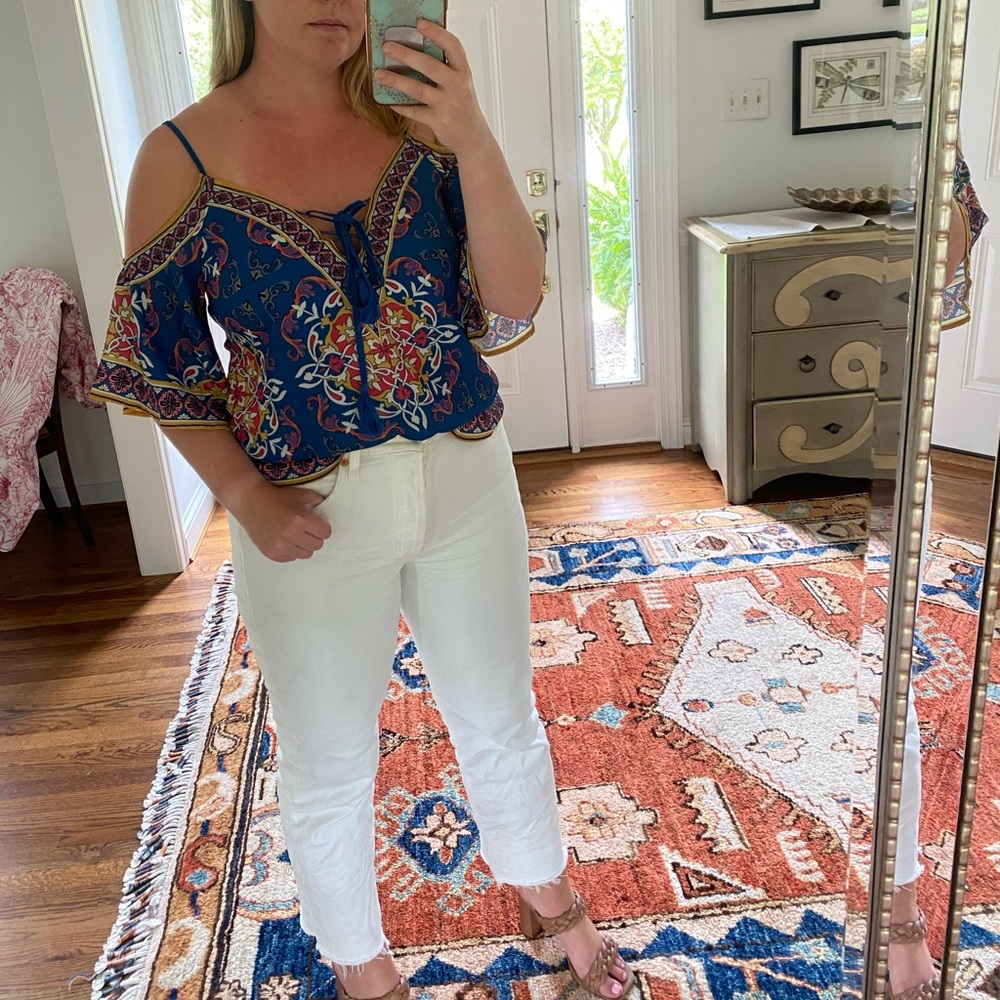 Flying Tomato Cold Shoulder Patterned Top